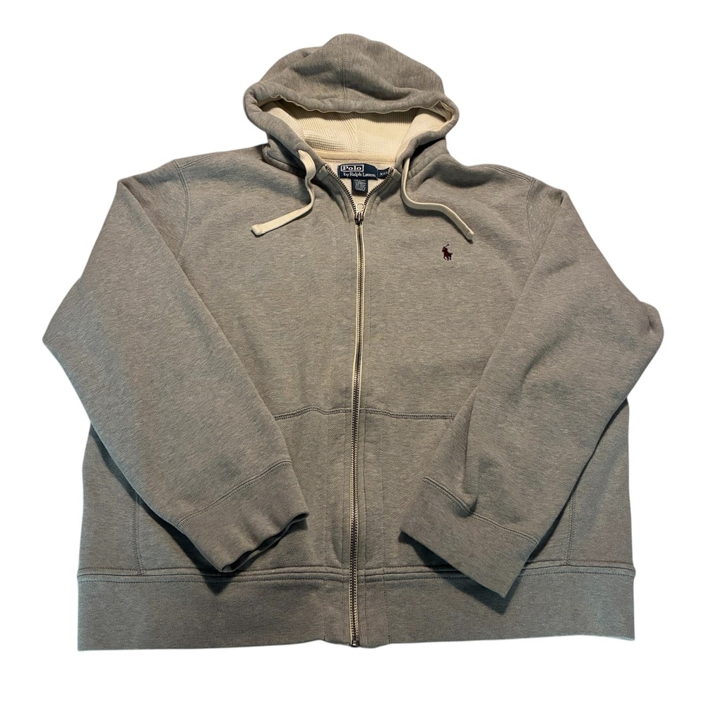 Polo Ralph Lauren Men's Vintage Gray Full Zip Hoodie Fleece Waffle Hood Size XXL